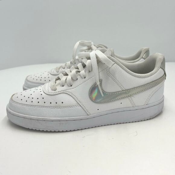 Nike Womens Court Vision Low White Iridescent Shiny Swoosh Sneakers Size 9.5 - Picture 2 of 9